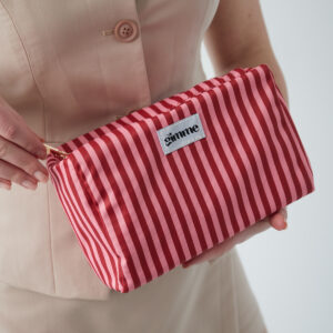 Make-up tas kleine strepen - Roze rood